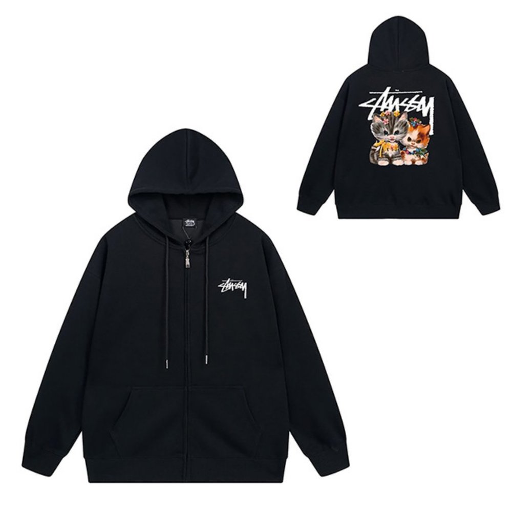 Stussy Zipper Raccoon Hoodie In Black